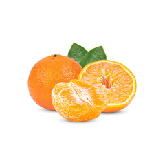 Mandarin and Orange citrus fruit are isolated on the alpha layer. Two orange fruits cut half and...