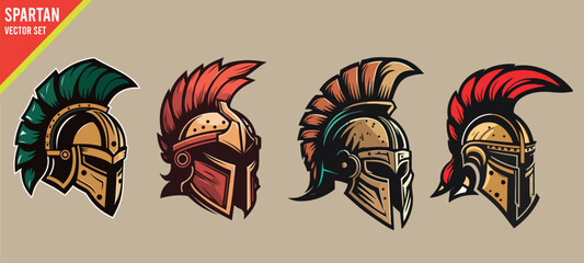 sparta helmet vector logo bundle set illustration vector