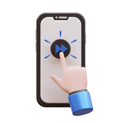 Hand Gesture Tap Forward Button 3D Illustration