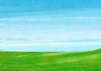 Fototapeta na wymiar グランドラインがやや下方の青空が広がる野原のイラスト素材