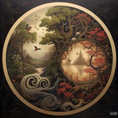 Harmonie Naturelle : Paysage Yin et Yang en Cercle