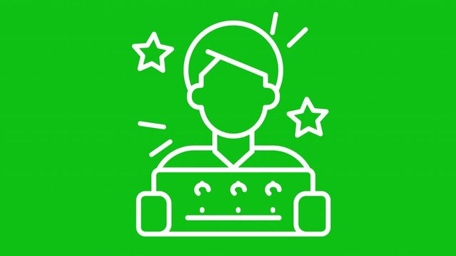 Jackpot white icon animation. Animated line lottery winner holding check. Prize gift. Loop HD video with chroma key, alpha channel, transparent background. Outline motion graphic animation