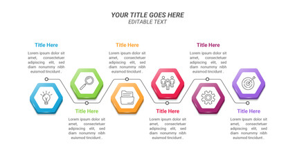Flowchart Hexagon Infographics From 1 Up to 6 Steps on a 16:9 Ratio Layout for Business Presentations, Goals, Reports, and Website Design.