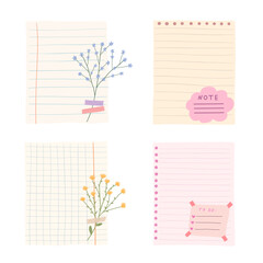 Sheet of notebook with flower and washi tape.