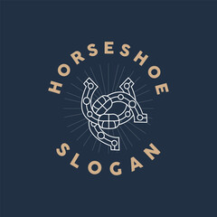 Horseshoe Logo, Horse Vector Vintage Elegant Old Retro Texsas Design, Silhouette Symbol Icon