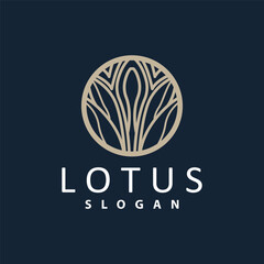 Lotus Logo, Flower Plant Vector, Minimalist Simple Line Design, Symbol Icon Template