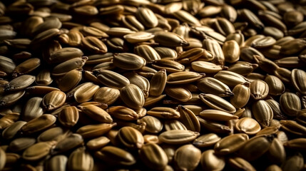 Background of pumpkin seeds close-up, generative AI.