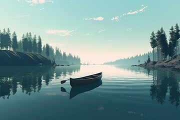 empty boat standing in middle of the sea. Generative AI