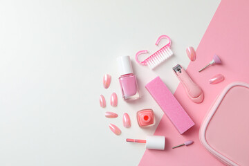 Concept of nail art, tools for pedicure and manicure