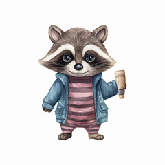 cute raccoon mascot painting vector illustration