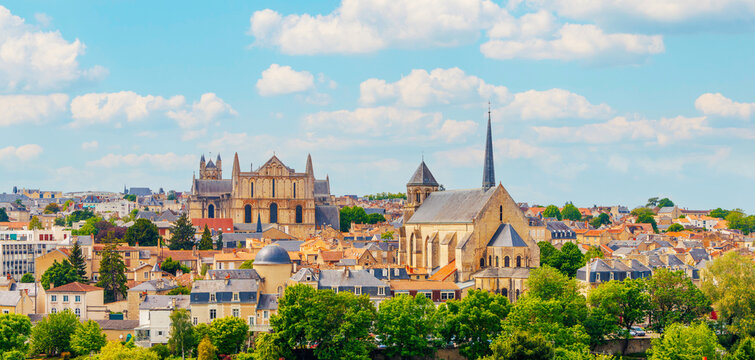 Panoramic view of Poitiers city landscape- France