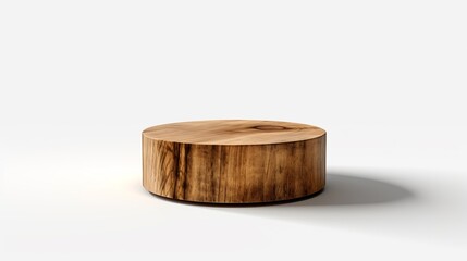 Rustic wood piece podium in white clean room. Front view - Minimalism background for products cosmetics, food or jewellery (Generative Ai)