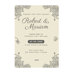 Poster Floral Minimalis Wedding Invitation Design Template