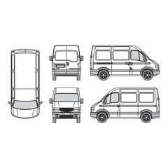 van outline, vintage 1998, isolated white background, front, back, top and side view, part 4 © agnguswiarni