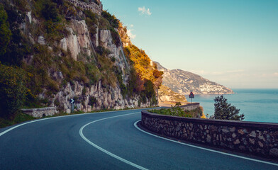 Scenic winding road on Amalfi Coast in Liguria region