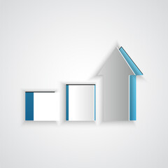 Paper cut Financial growth icon isolated on grey background. Increasing revenue. Paper art style. Vector