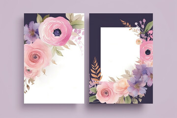 Watercolor Rose Wedding invitation Card Generative Ai