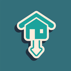 Green Property and housing market collapse icon isolated on green background. Falling property prices. Real estate stock risk or economic recession. Long shadow style. Vector