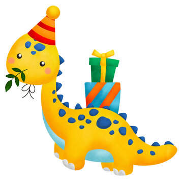 a watercolour illustration of a dinosaur themed birthday celebration
