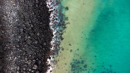 Sharks in the Ocean, rocks and ocean in Jeju Island 