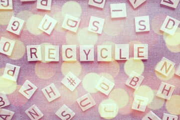 recycle word  letters in cinebloom bokeh concept 