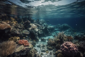 Fototapeta premium colourful fishes illustration inside water. Generative AI