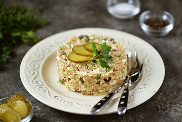 Canned Tuna Salad with Egg and Pickled Cucumber