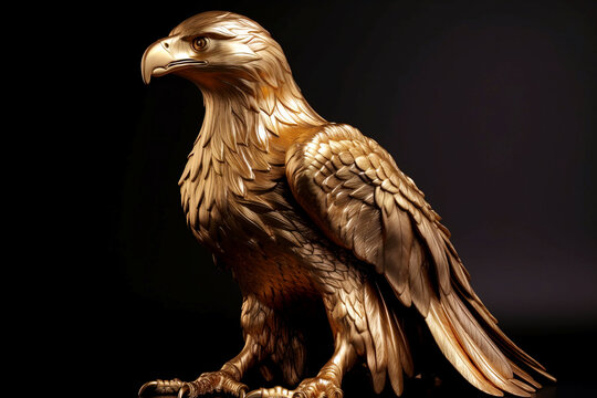 Golden statue of eagle on black background. Digitally generated AI image
