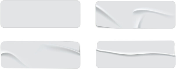 Blank adhesive stickers mock up with curved corner. Mockup empty rectangle sticky label.