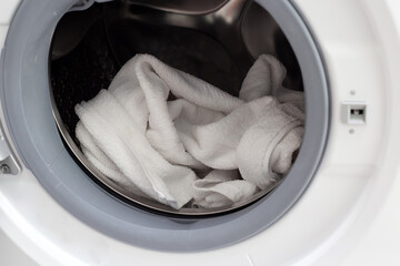 Detergent foam bubble on water. Blue background, Soap sud