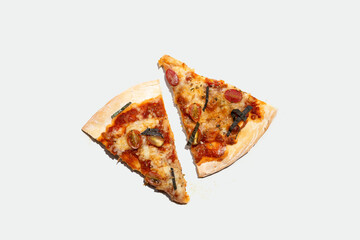 Pizza on white background. Top view