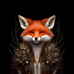 Obraz premium Cute anthropomorphic fox portrait with Generative AI technology