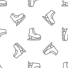 Grey line Skates icon isolated seamless pattern on white background. Ice skate shoes icon. Sport boots with blades. Vector
