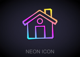 Glowing neon line House icon isolated on black background. Home symbol. Vector