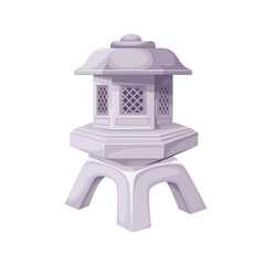 Japanese stone lantern vector illustration. Cartoon isolated traditional vintage lamp of garden, palace or shrine in Japan element of oriental architecture, retro old lantern to light up at night