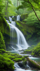 Fototapeta premium AI-Captured Majestic Waterfall Scenery