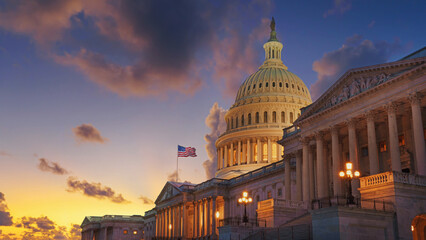  US Capitol building at sunset, Washington DC, USA. - Powered by Adobe