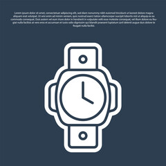 Blue line Diving watch icon isolated on blue background. Diving underwater equipment. Vector