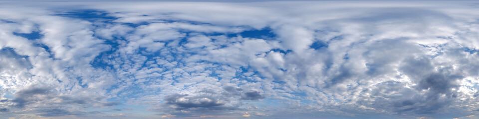 seamless evening cloudy blue sky dome hdri 360 panorama view with zenith and beautiful clouds for...