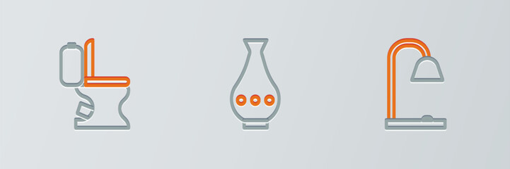 Set line Table lamp, Toilet bowl and Vase icon. Vector