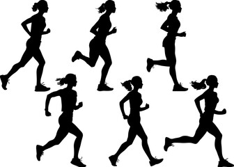 Silhouettes of runner people, vector set