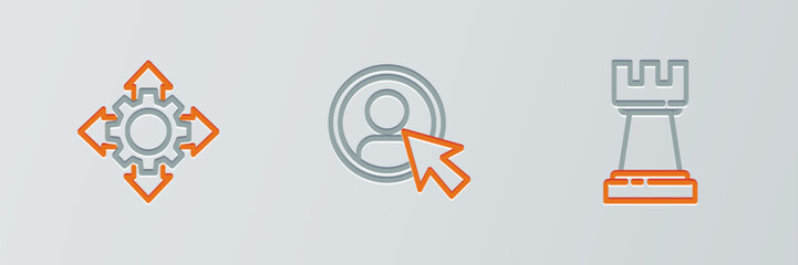 Set line Chess, Project team base and Create account screen icon. Vector