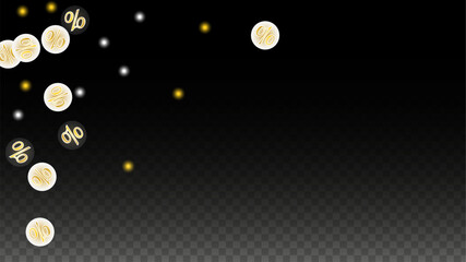 Luxury Vector Gold Percentage Sign Confetti on Transparent. Percent Sale Background. Business, Economics Print. Discount Illustration. Promotion Poster. Black Friday Banner. Special offer Template.