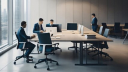Fototapeta na wymiar Blurred business people working in a modern office. Generative AI.