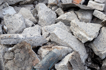 Piles of rubble after house demolition
