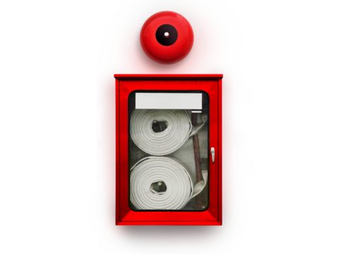 Fire hose cabinet with alarm in office building to prepare fire protection PNG transparent