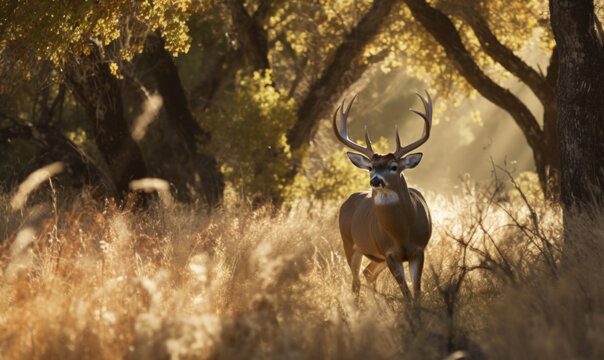 sunrise photo of mule deer in its natural habitat. Generative AI