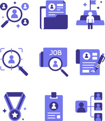 Recruitment and employee icon sheets design. HR human resources duotone style icon set