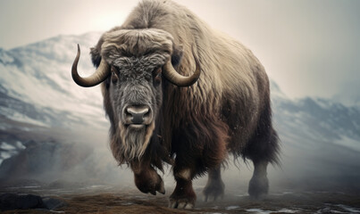 photo of Musk oxen in its natural habitat. Generative AI