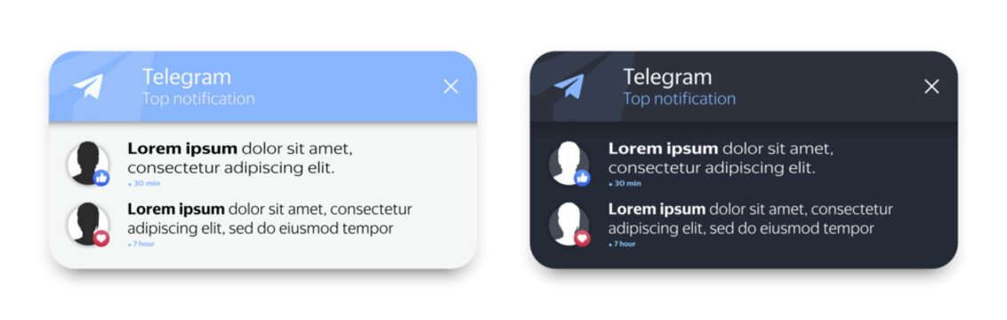 Telegram messenger widget, light theme and dark theme with realistic shadow. Vector illustration, Png24